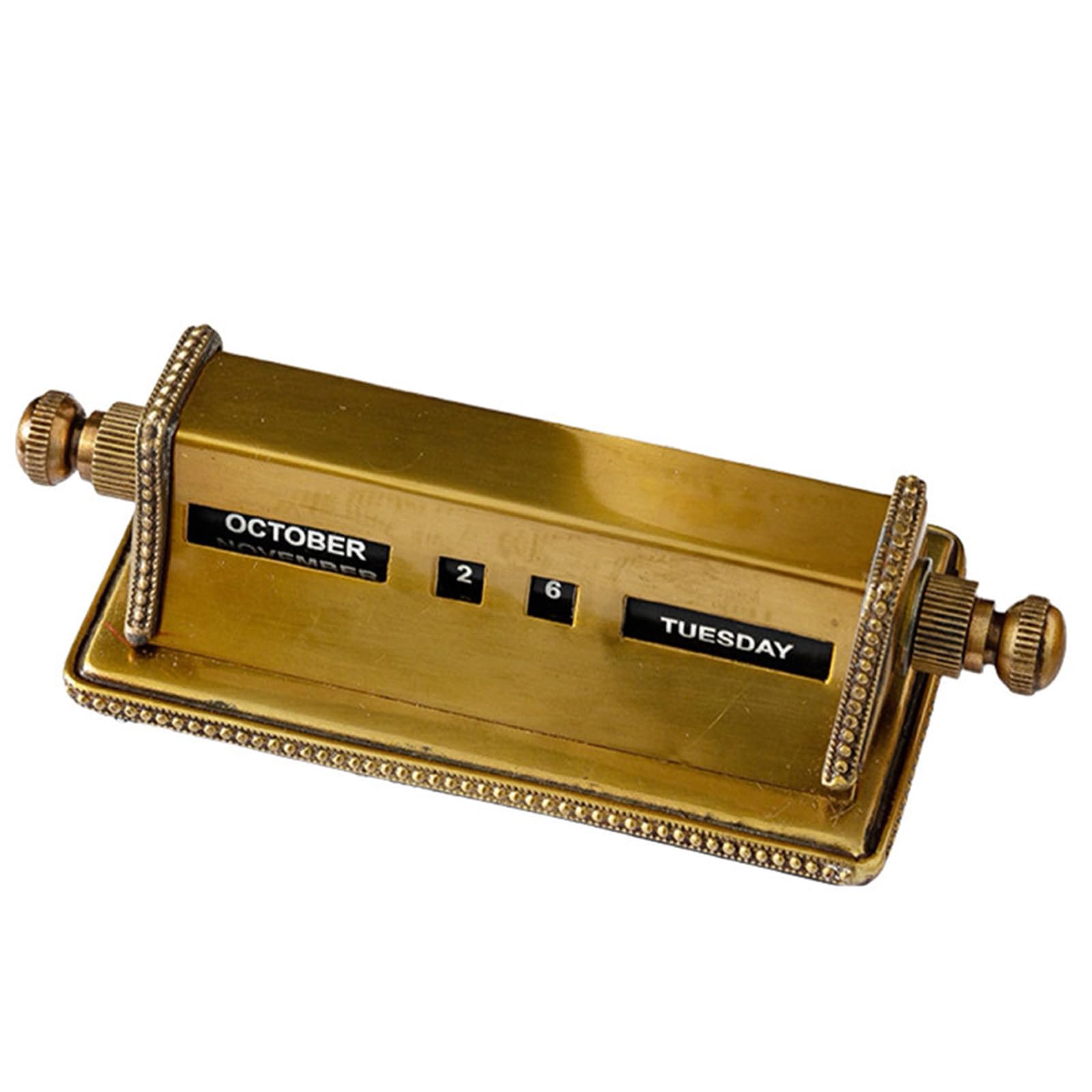 jcwwolk Vintage Desk Perpetual Calendar, Brass Mechanical Tabletop Ornament, Month Date Week, Reusable Yearly, For Home, Star Hotels
