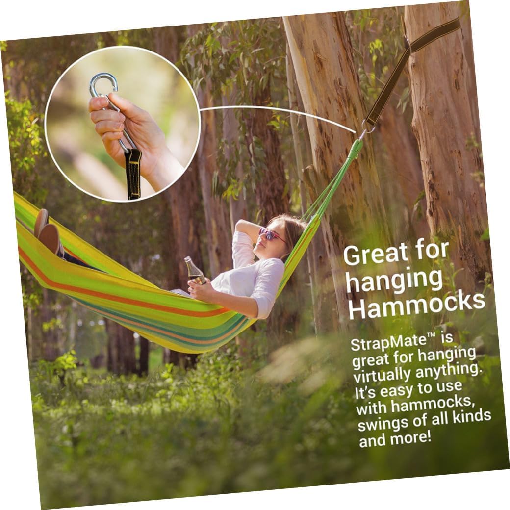 2 Pack Hammock Tree Straps Nylon with Carabiner Hooks 5x150cm | Black Pair, Scratch Resistant and Lightweight, for Camping Emergencies and Package Binding