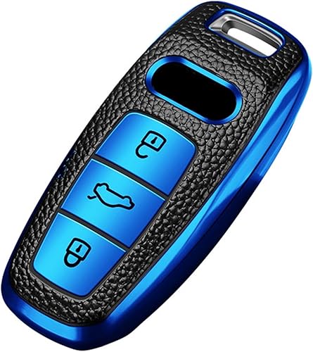 jfqm Car Remote Key Case Cover Holder Key Chain Ring Fit for Audi A6 A7 A8 Q8 E-tron C8 D5 2019 2020 2021 Key Protector (Color  Blue)