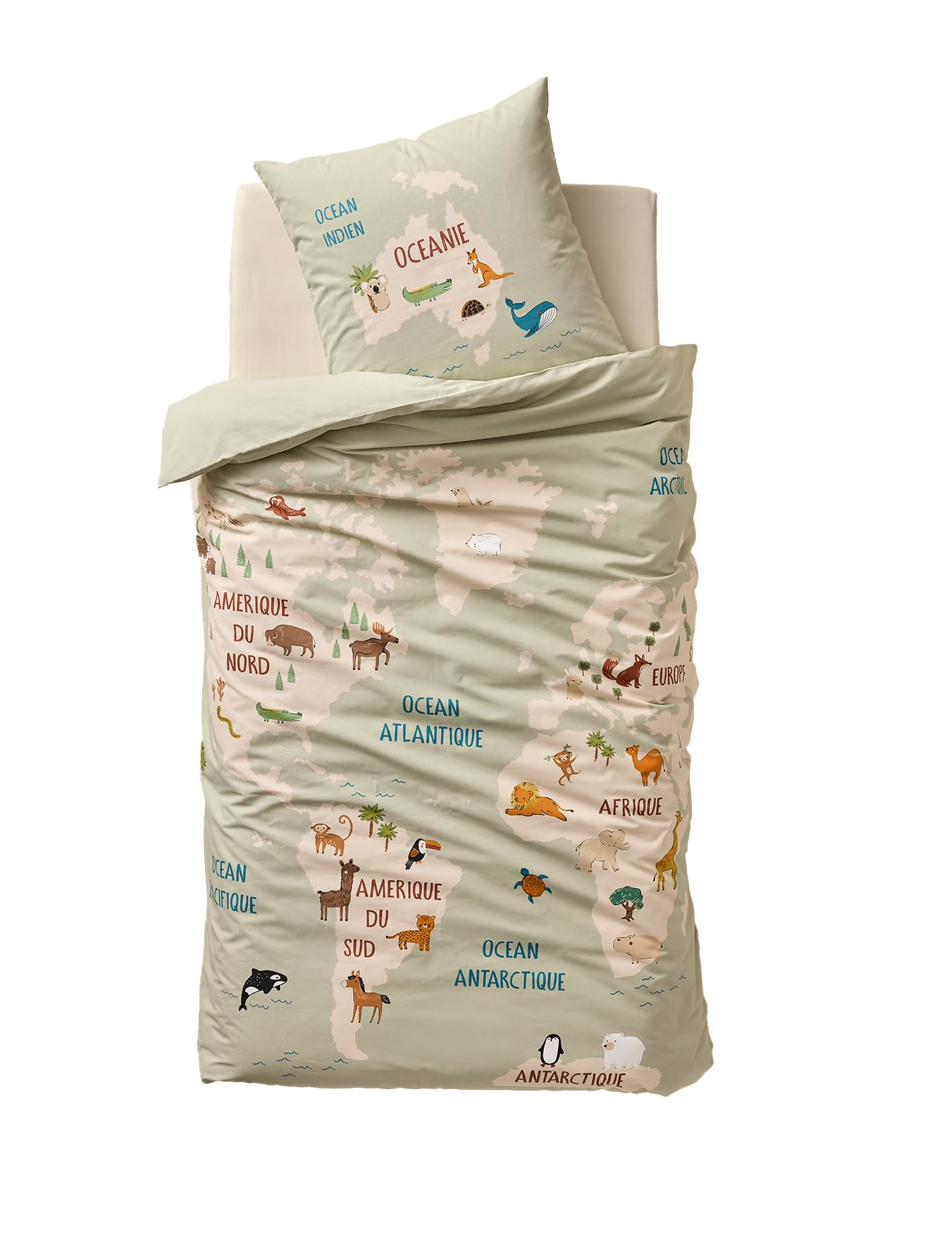 VERTBAUDET Parure Housse De Couette Et Taie d'oreiller Vert Sauge 140X200 63X63