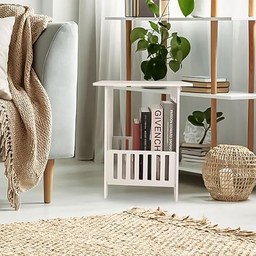 Miniatura 2 de Mesa auxiliar rectangular, mesa auxiliar con estante de almacenamiento de 13.4 x 10.2 x 15.8 pulgadas, mesita de noche pequeña para sala de estar,