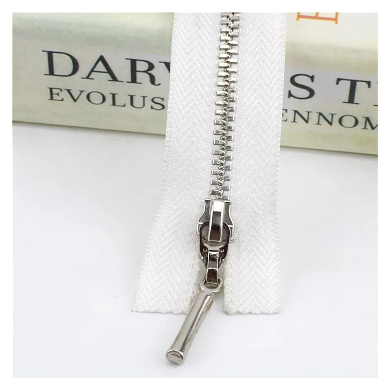 Duty Single Slider Zip, 3 Metal Zipper Silver Teeth Multicolor 15-70cm 2/5 Pcs(White,OPEN-END-60CM-5PC)