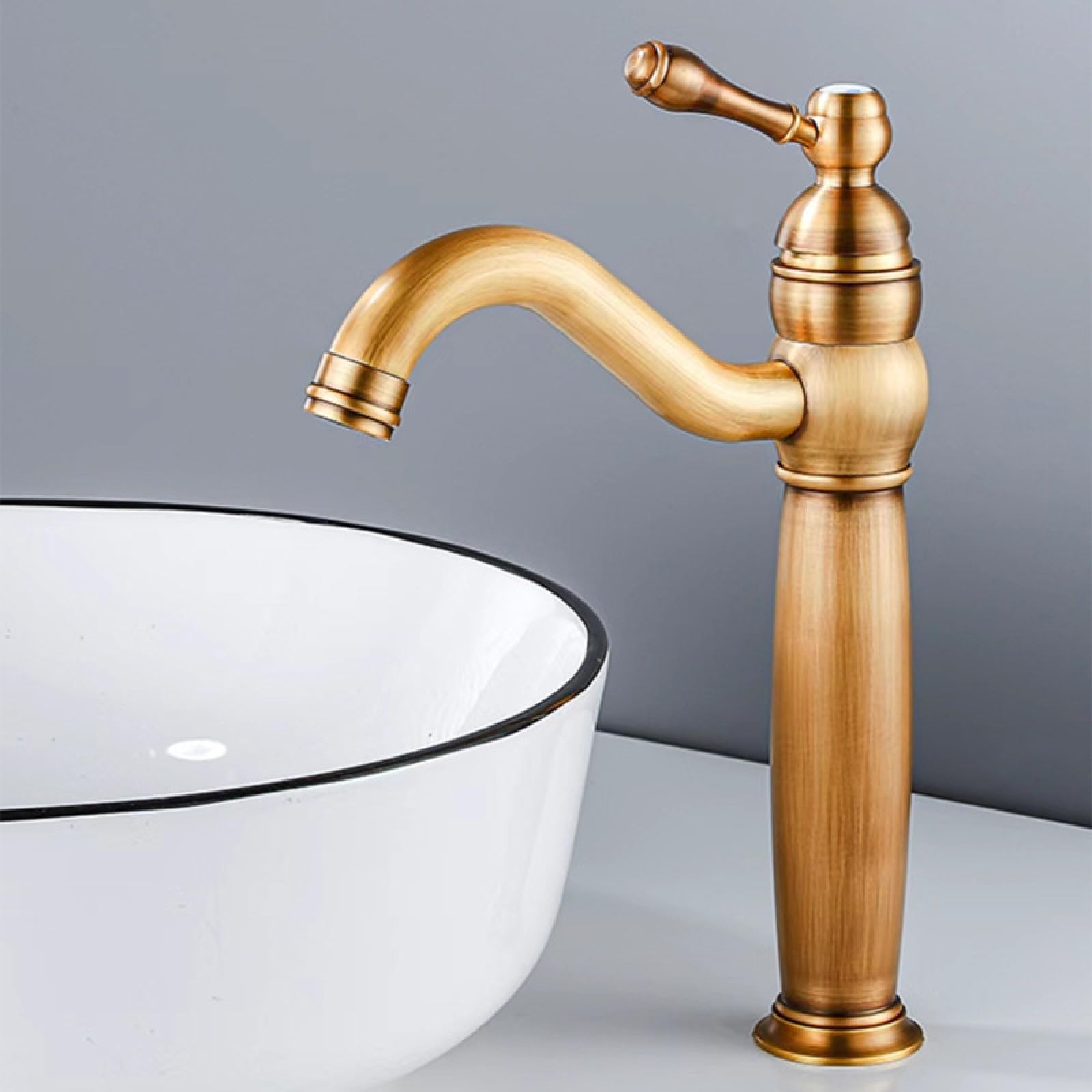 Fanjubei Imitating Ancient Styles Bathroom Copper Rotating Hot And Cold Faucet, Antique-Style High