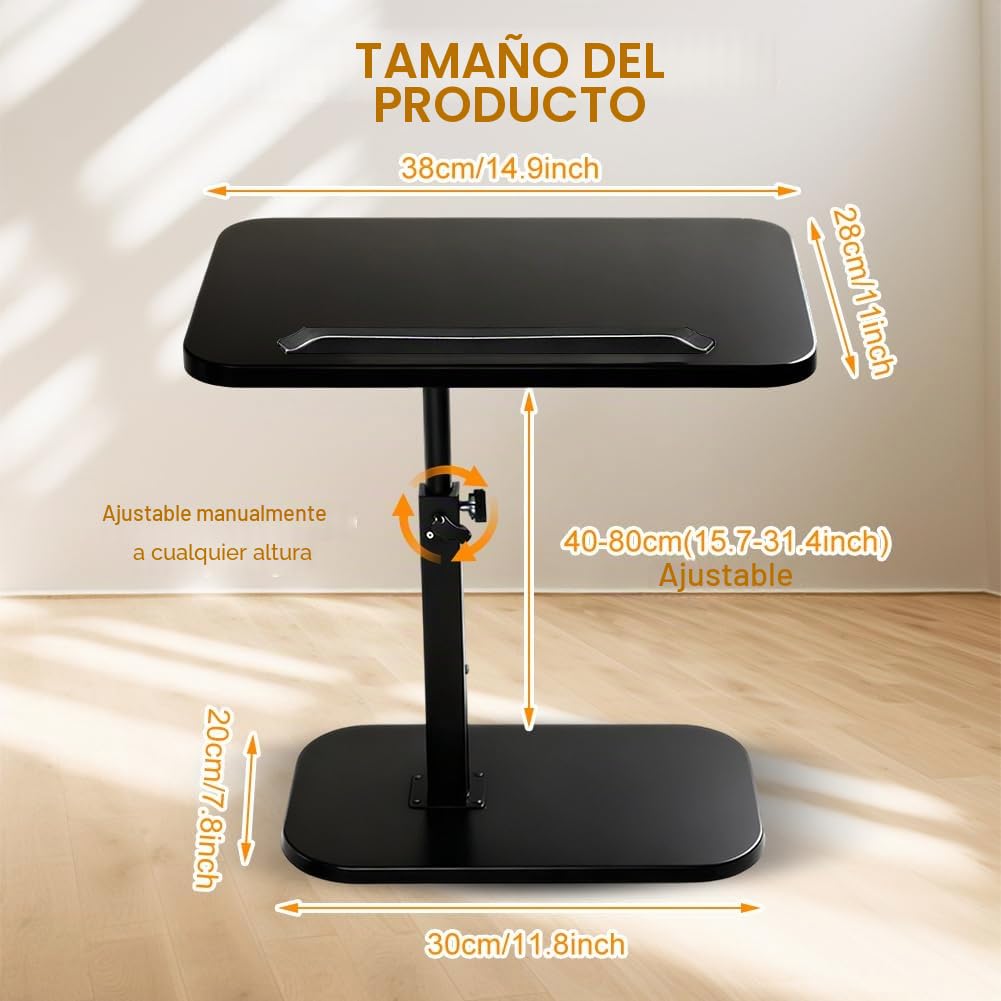 Mesa auxiliar en forma de C, giratoria 360°, mesa de salón, mesa de teléfono, mesa de sofá regulable en altura (45-80 cm) con tablero inclinable, pequeña mesa auxiliar para sofá, cama y espacios
