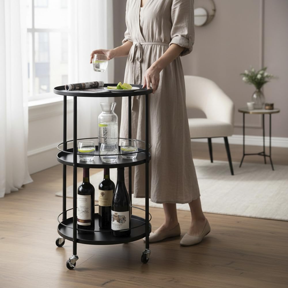 HAKU desserte Noir, métal - Dim.: H 75 cm x Ø 45 cm, Style: Modern