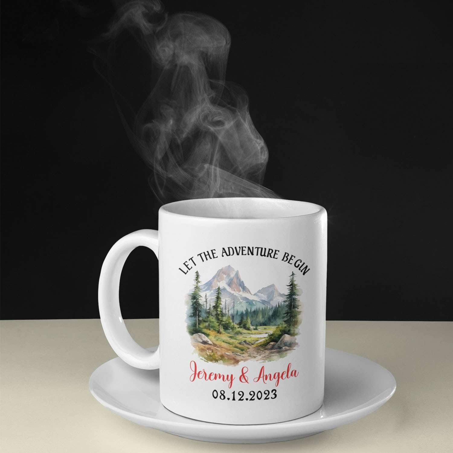 Amazon.com: Personalized Let The Adventure Begin Mug 11oz or 15oz - Custom  A Journey of Love Ceramic Mug - Custom Couple Coffee Cup With Name & Year -  Tea Mug Gift for