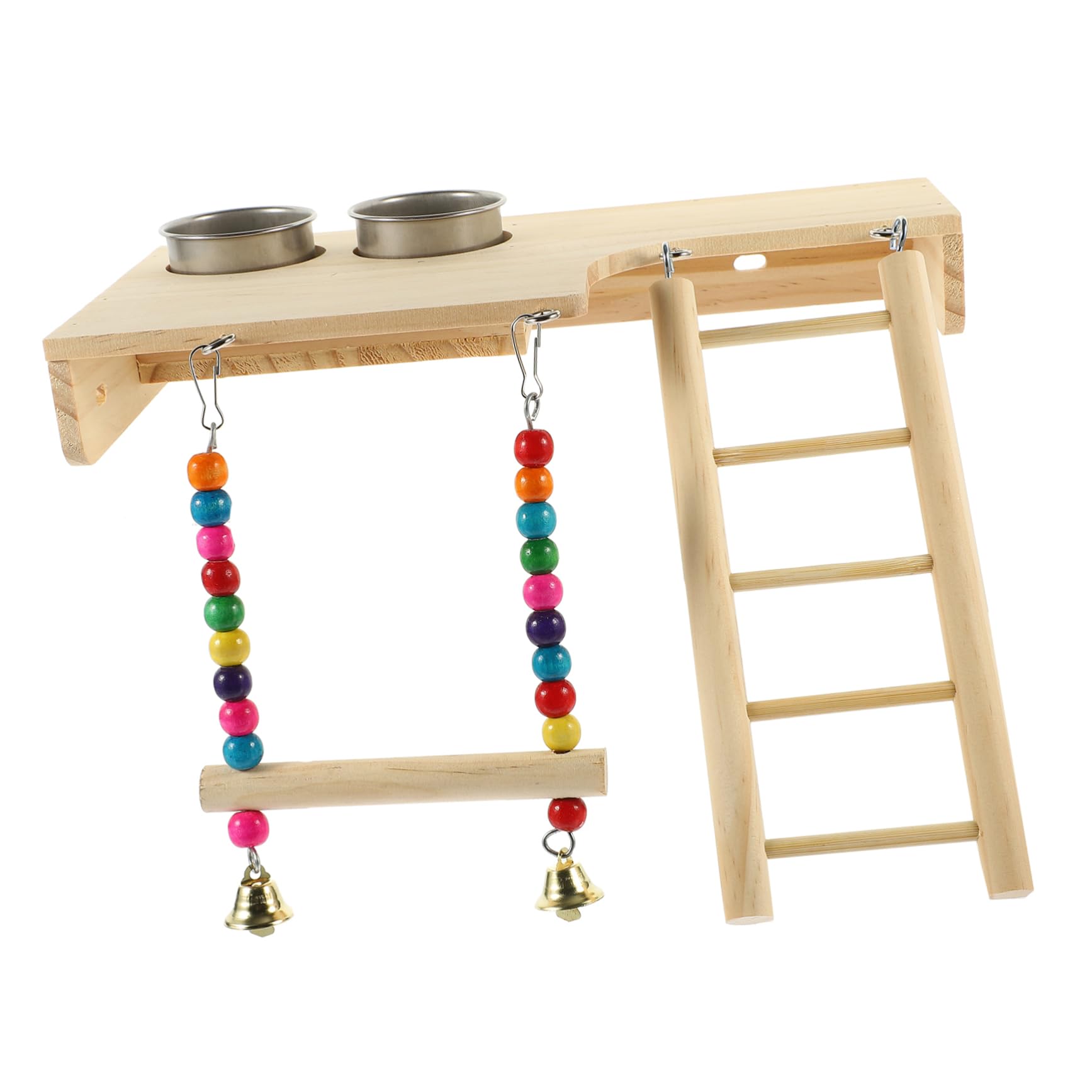 Hemoton Bird Toys Wooden Ladder Swing for Parrots Bird Cage Ladder Parrot Perch