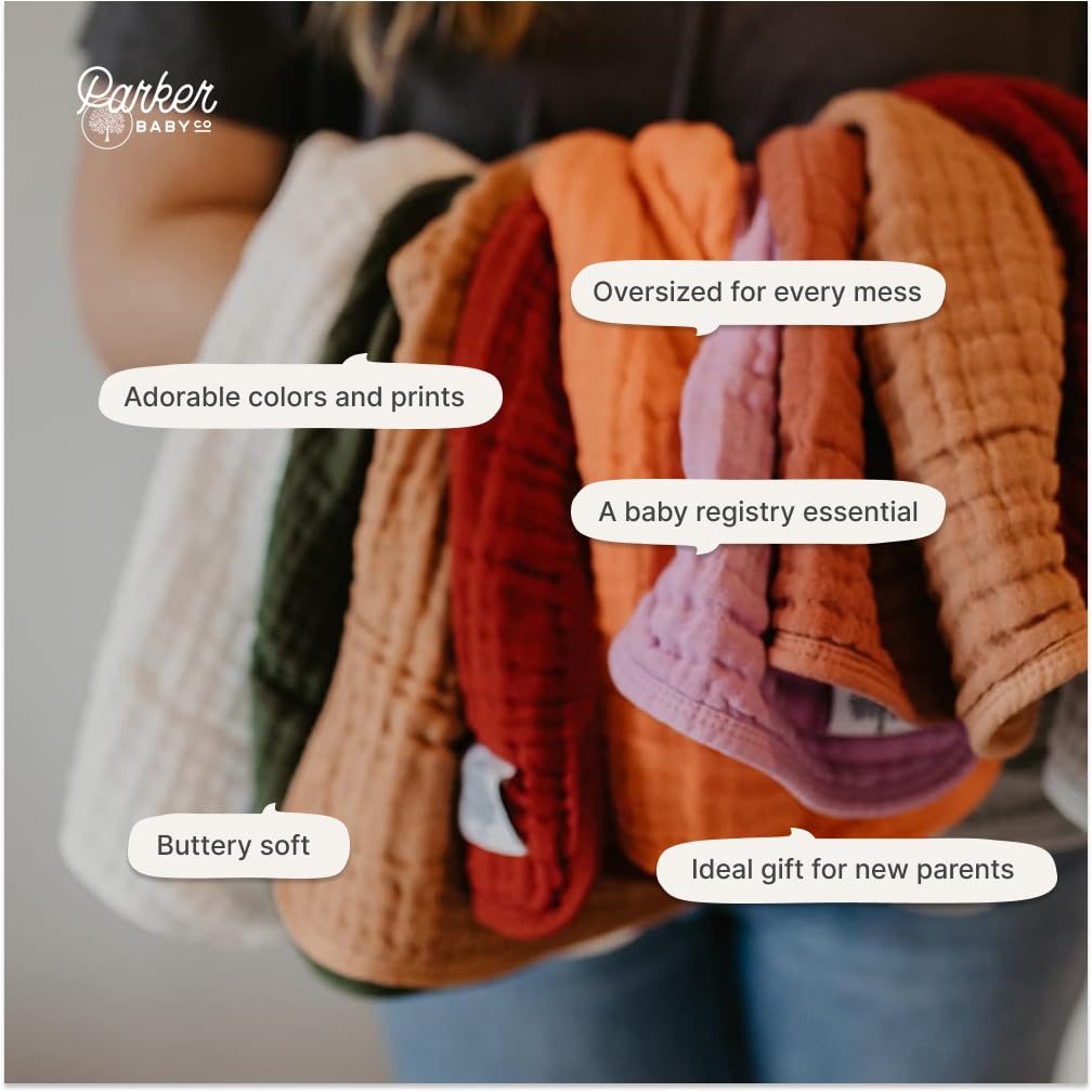 Parker - Paños de muselina de algodón para bebé, paquete de 4 unidades, ropa grande de algodón para eructos para niños, niñas, unisex (blanco)
