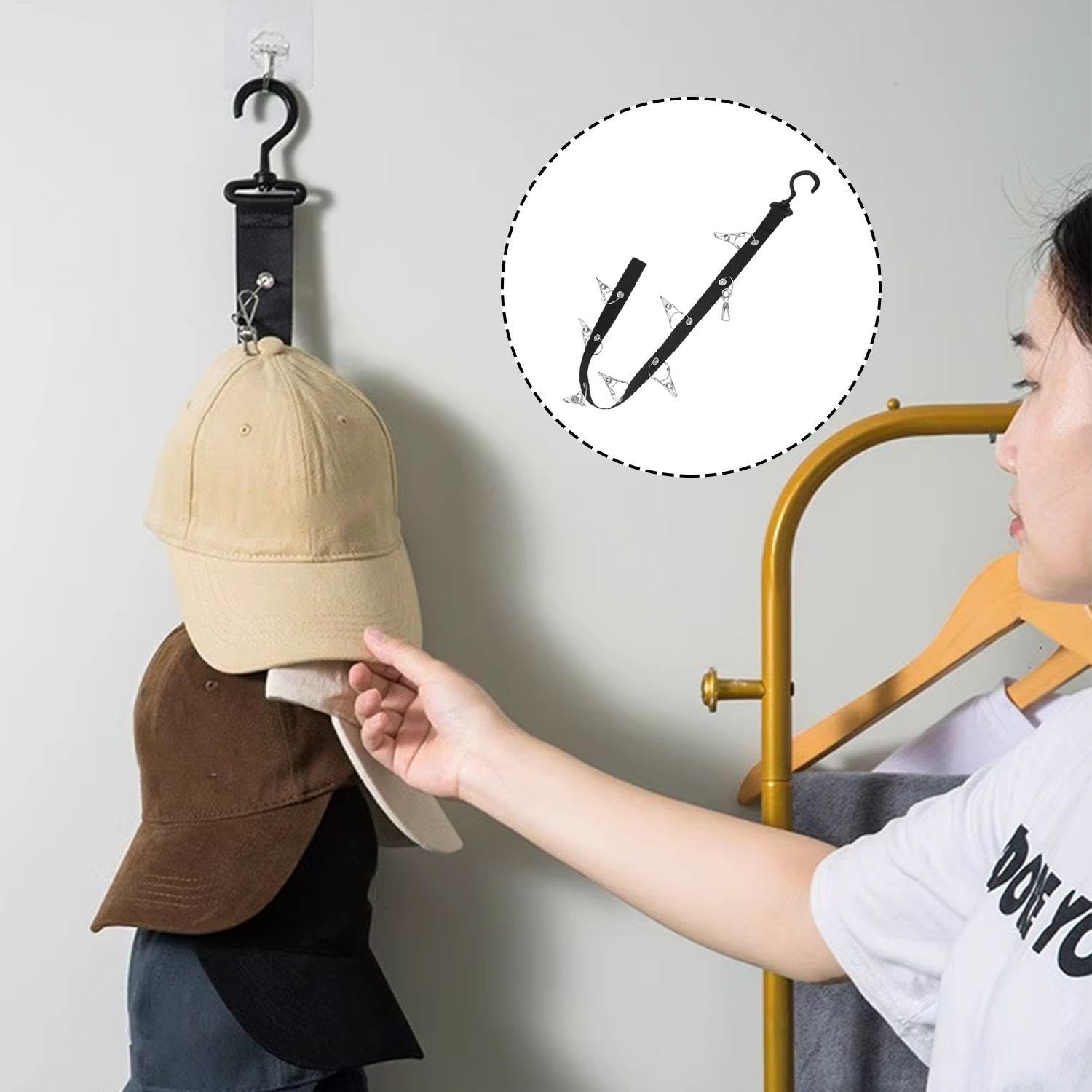 Portacappelli Lungo In 2 Pezzi Con Ganci A 2 Pezzi, Portacappelli, Portacappelli Verticale Con 16 Clip, Organizer Per Cappelli, Portacappelli A Parete