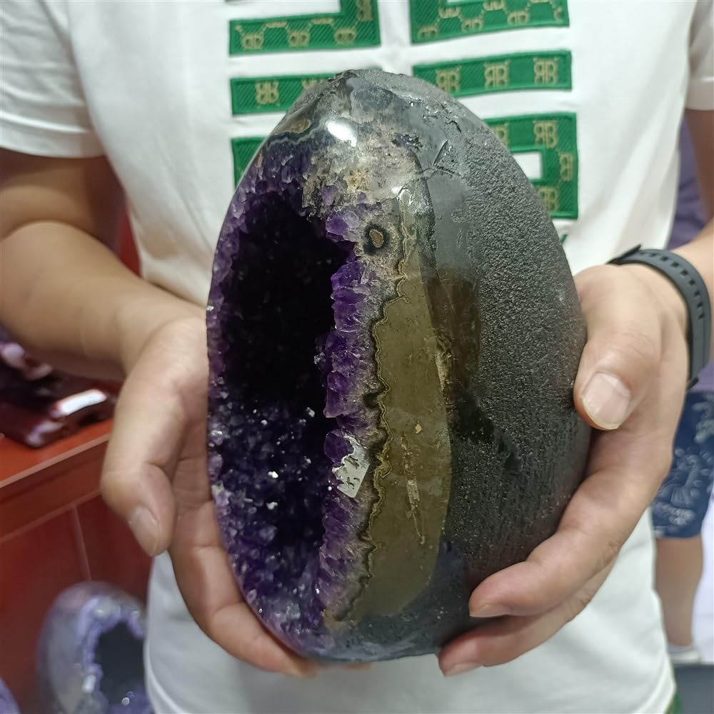 Amazon.co.jp: WAHOM 天然ブラジルアメジスト恐竜卵結晶洞窟原石手磨き