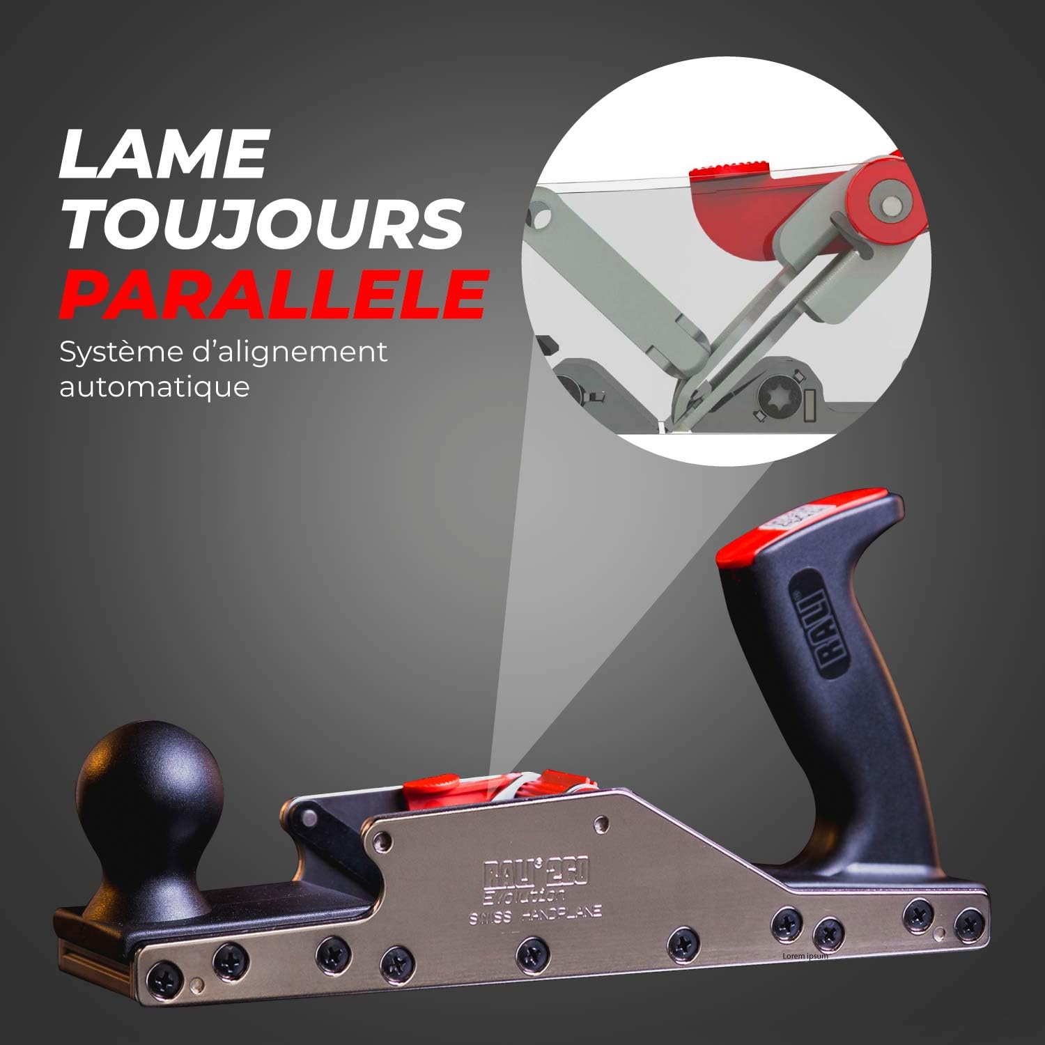 RALI 260 EVOLUTION N: Rabot à main Sans Affutage avec 4 Lames Réversibles et 3 Réglages rapides: Profondeur de coupe, contrefer et lumière | Rabot bois professionnel Suisse pour Menuisier