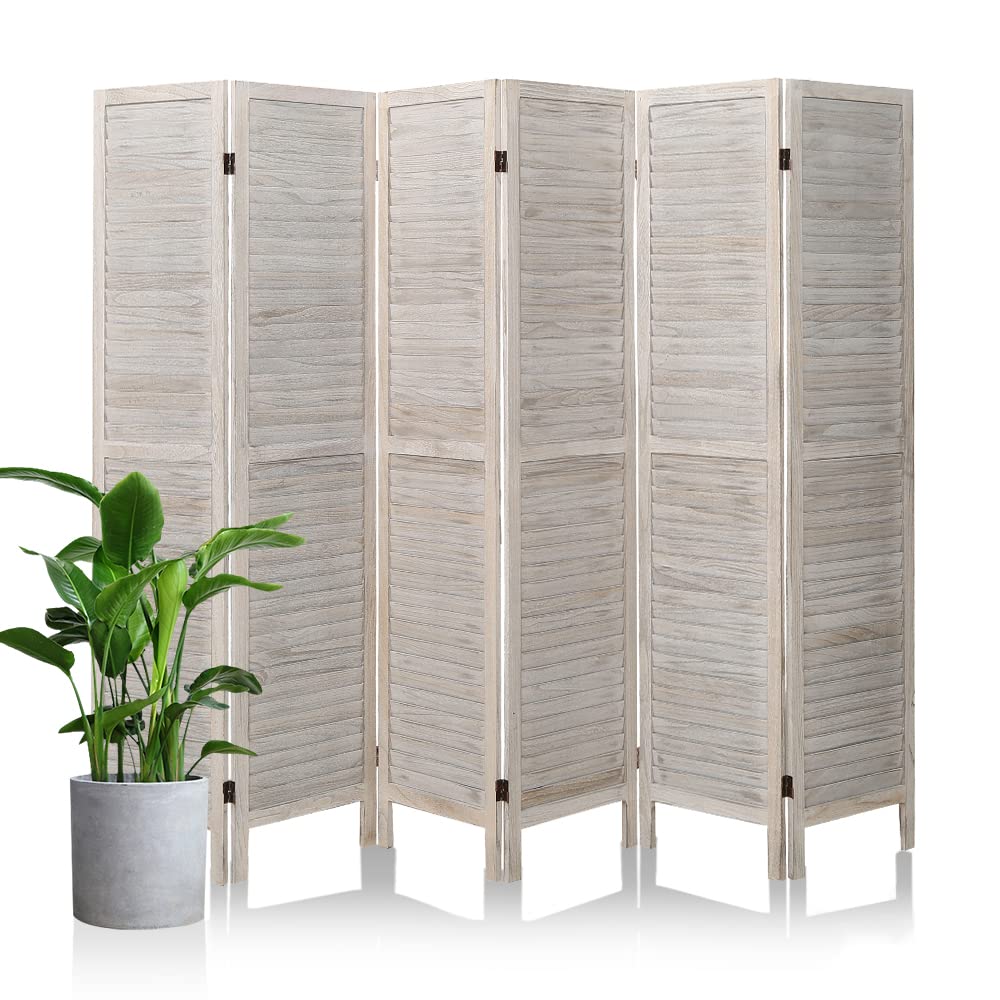 NO MORE TAG 6 Panel White Room Divider and Folding Privacy Screens 5.6ft Folding Partition Room Divider Louvered Temporary Wall Room Separator Free Standing Room Dividers for Home Office Bedroom