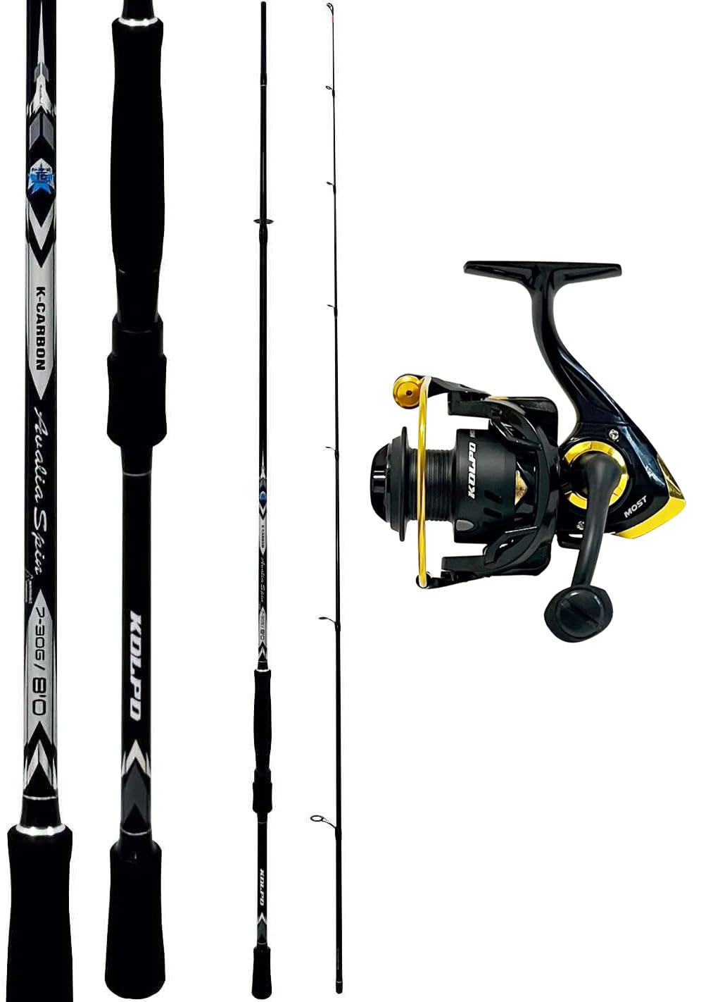 kolpo combo per la pesca in mare e acque interne a spinning con canna da pesca in carbonio + mulinello