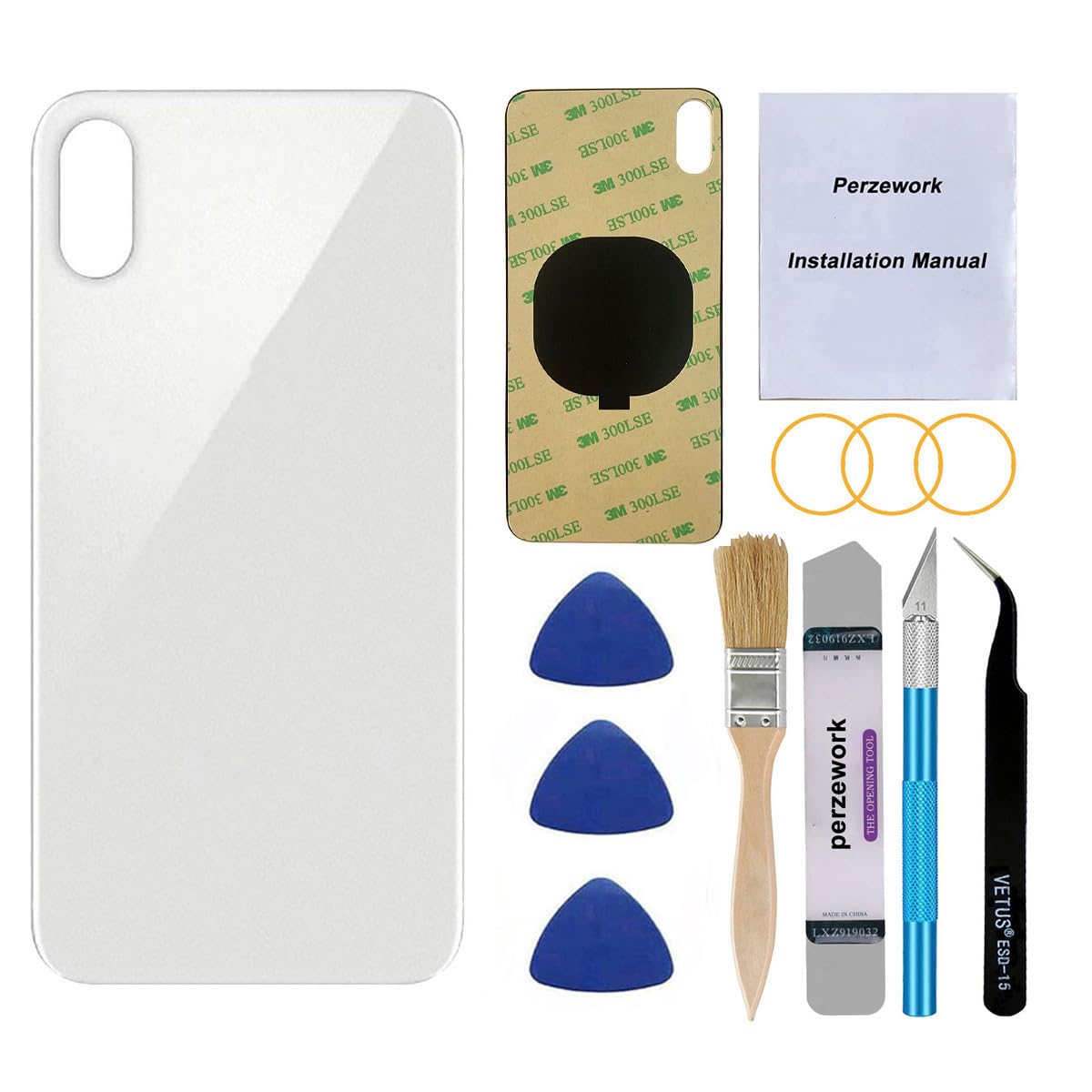 OEM Rear Back Glass Replacement for iPhone Xs Max 6.5 inches with Reparing Toolkit and Pre-Installed Adhesive (Silver)