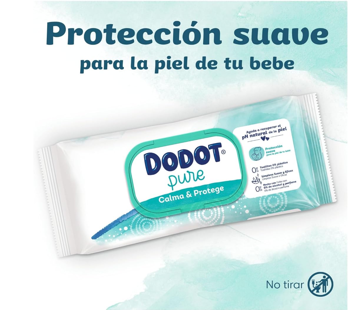Dodot Pure Toallitas para Bebé,calma y protege con Aloe Vera para la piel sensible de tu bebé, 1104 Unidades (24 Packs x 46), 99% Agua, Sin Alcohol, Sin Plástico