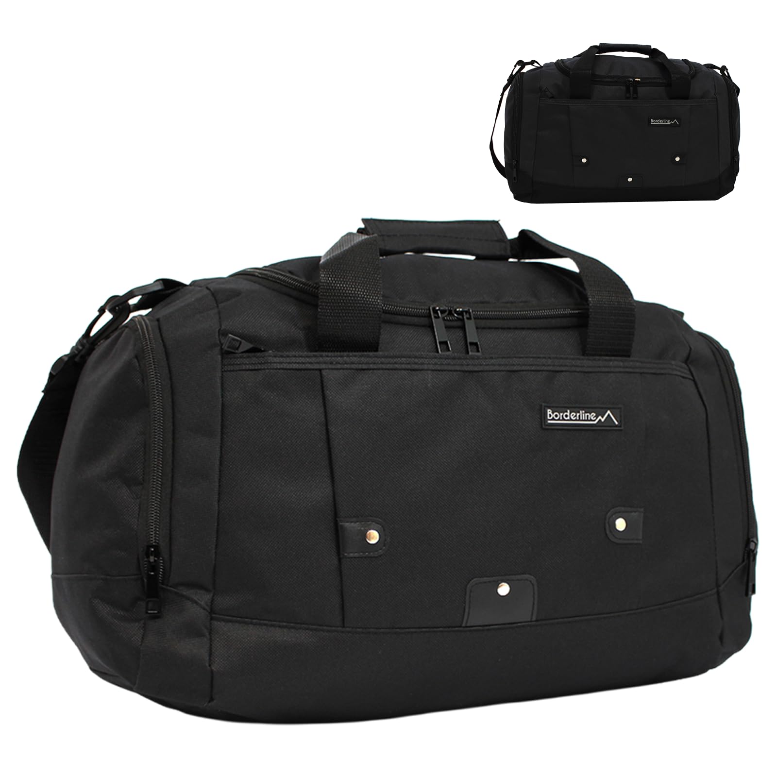 Small Sports Holdall 22L – 45x25x20cm Cabin Size Gym Bag, Travel Duffle Bag with Shoulder Strap – Lightweight Hand Luggage Underseat Bag - Black