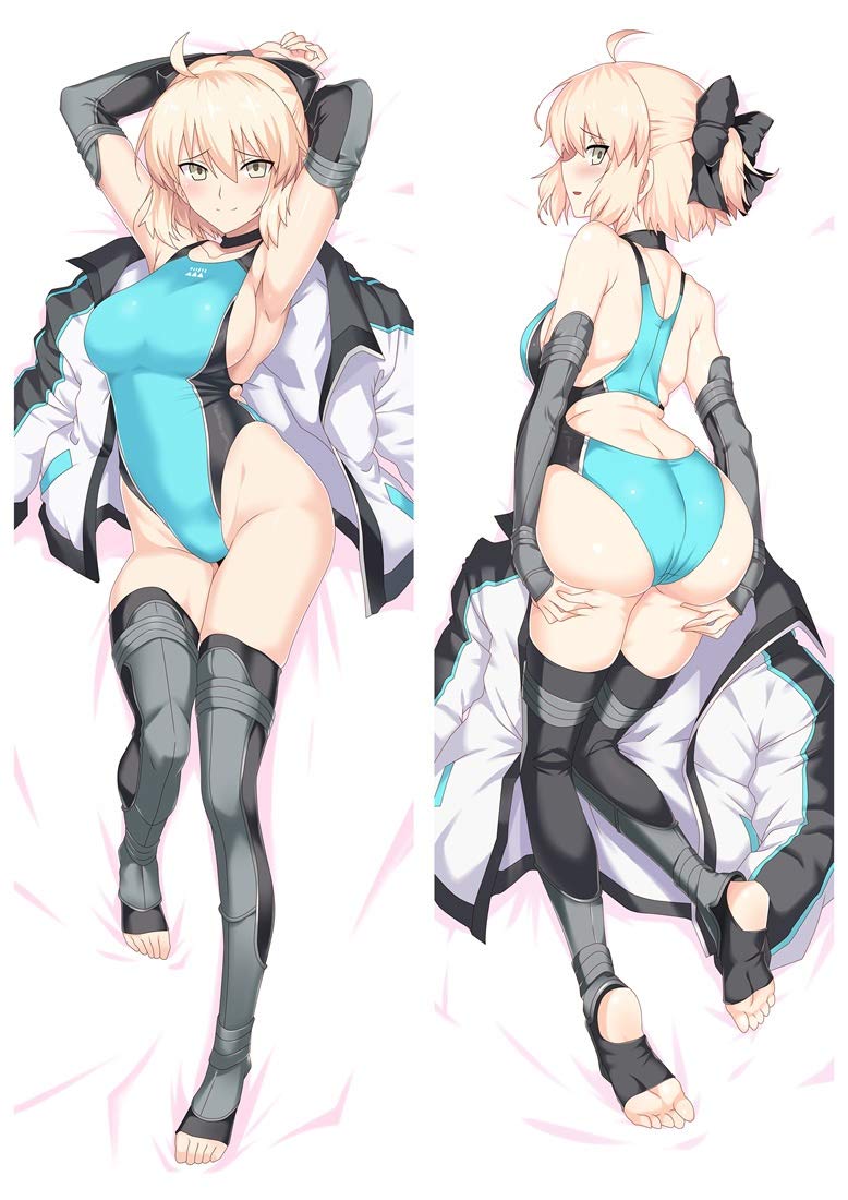 Knmbmg Fate/Grand Order: Okita Souji/Saber Body Pillowcase, Anime Pretty Girl Sexy White Underwear Double-Sided Pattern Peach Skin Adult Pillow Cover, Home Sofa Decorative Anime Fan Favorite