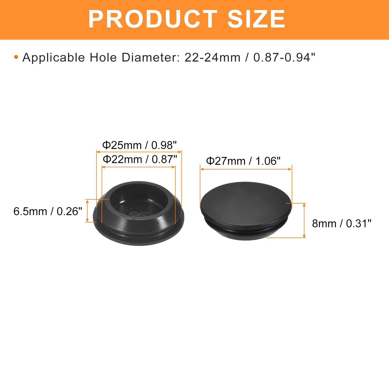 TA-VIGOR 16Pcs Silicone Snap in Locking Hole Plugs, Rubber Panel Seal Cover Flush Type Panel Round for 22-24mm Hole - Image 2