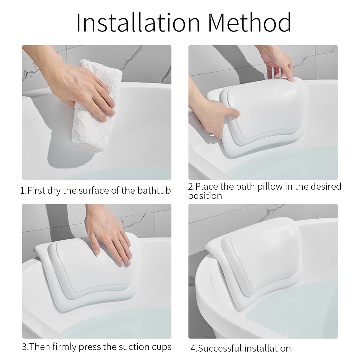 Lonkenn Almohada Bañera, Almohadas de Baño con Ventosas, Almohada Bañera Ergonómica, Waterproof Bath Headrest Bathtub para Todas Las Bañeras, SPA en Casa Bañera de Hidromasaje-Blanco