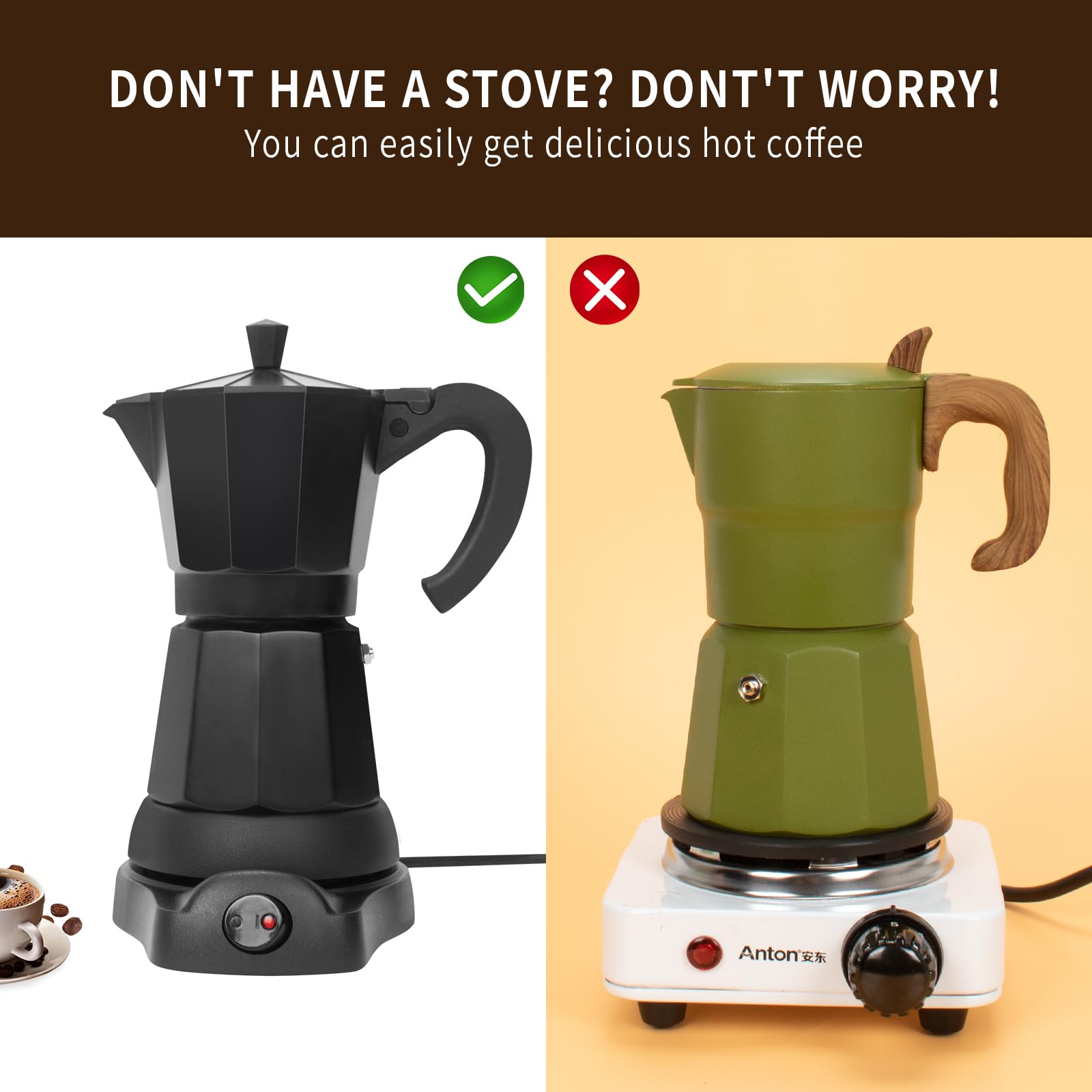 LAOION Cafetera - Caffettiera portatile da 6 tazze, 300 ml, caffettiera elettrica Electricas Modernas, moka elettrica con base rimovibile e protezione contro il surriscaldamento, regalo per casa e