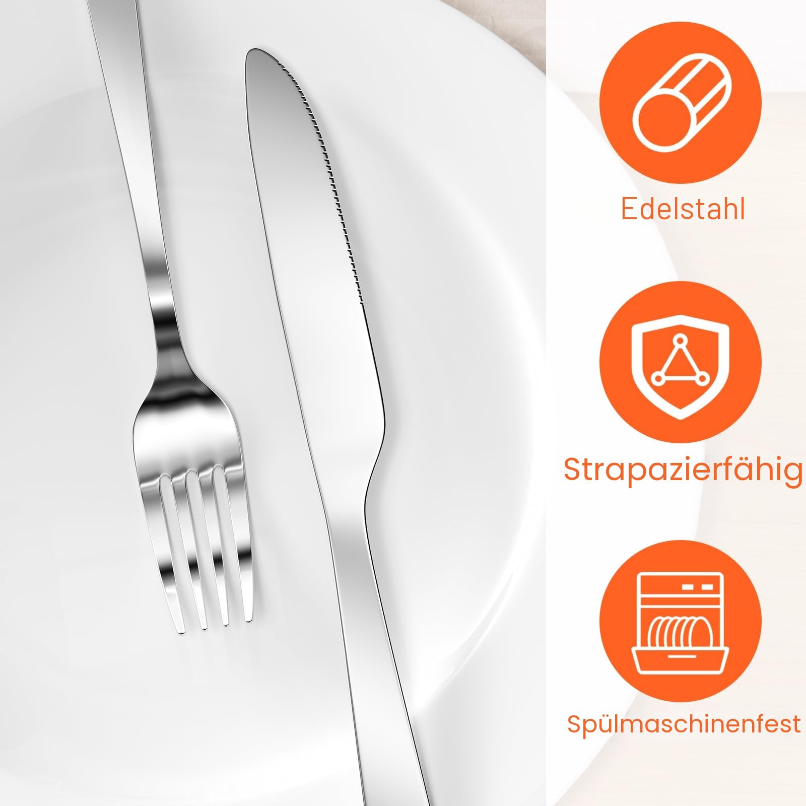 WinGluge Steakbesteck Set, 24-teilig Tafelmesser und Tafelgabeln für 12 Personen, Steak Cutlery Set, Edelstahl Messer und Gabeln Besteck Set, Pizzabesteck Spülmaschinenfest, für Haus Restaurant Hotel