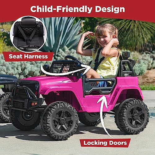 Image of Best Choice Products 12V Kids Electric Vehicle Toy Ride On Car with Parent Remote Control for Toddlers, Seat Harness, 61 lbs Weight Capacity, Locking Doors, Spring Suspension, Bluetooth - Hot Pink