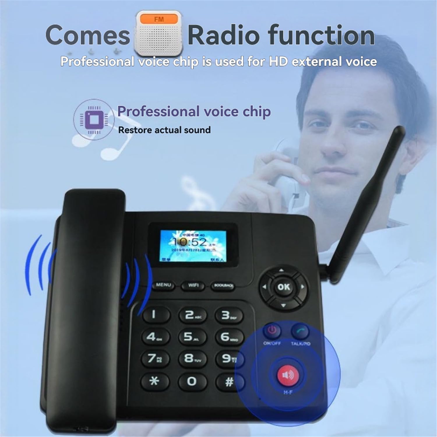 ETS-2277 Téléphone Fixe sans Fil 4G Emplacement pour Carte SIM Prend en Charge 2G 3G WiFi Radio FM SMS Enregistrement Mains la Maison et Le Bureau