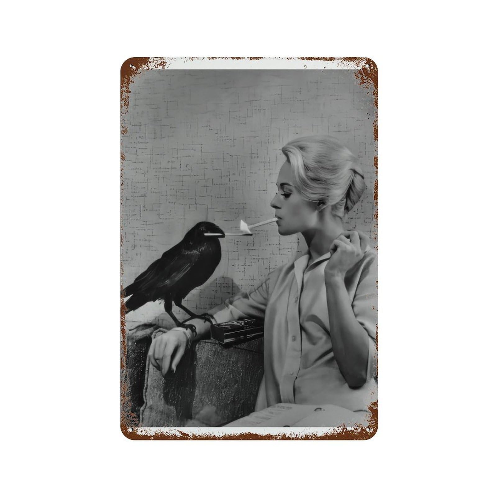 xiaoxiaoshen Retro Woman & Crow Vintage Hollywood Decor, Smoking Wall Decor Art Metal Tin Poster Modern Home Decor Art Home Bar Shop Decorations Vintage Sign 30x20cm