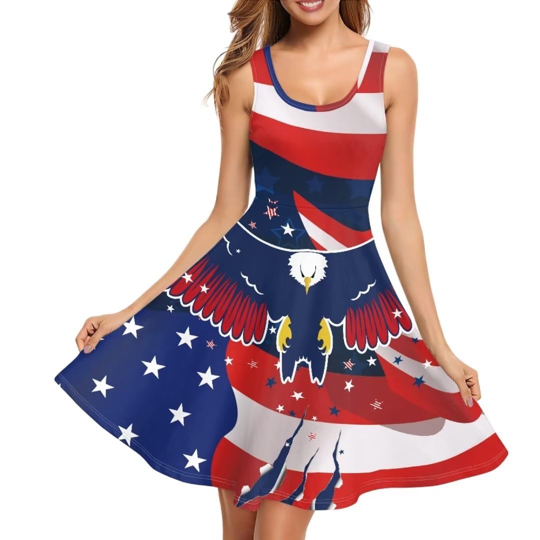 Qznuberone Women's Summer Casual Floral Print Midi Beach Sundress Sleeveless Scoop Neck Flowy A Line Tank Dress with Pockets