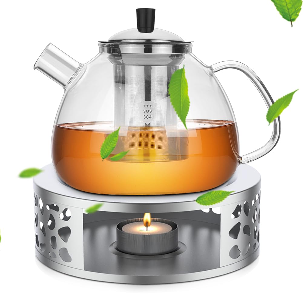 Wilmax | Theepot van glas met zeef 1200 ML | Theepot | Theemaker voor losse thee | Glazen kan voor theebloemen | Kanne met deksel & zeef van glas | Vaatwasbestendig | Druppelvrij