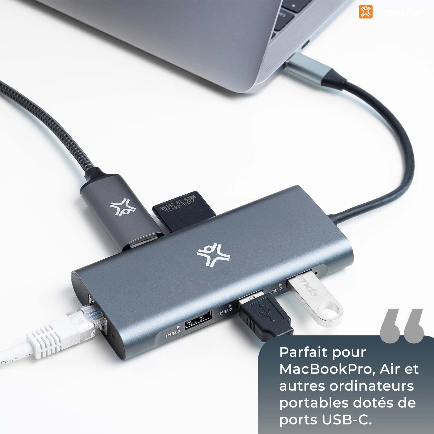 XTREMEMAC Hub USB-C â€“ 8 Ports â€“ USB-C PD, USB-A 3.0, HDMI 4K, SD/Micro, Ethernet RJ45 â€“ Silver