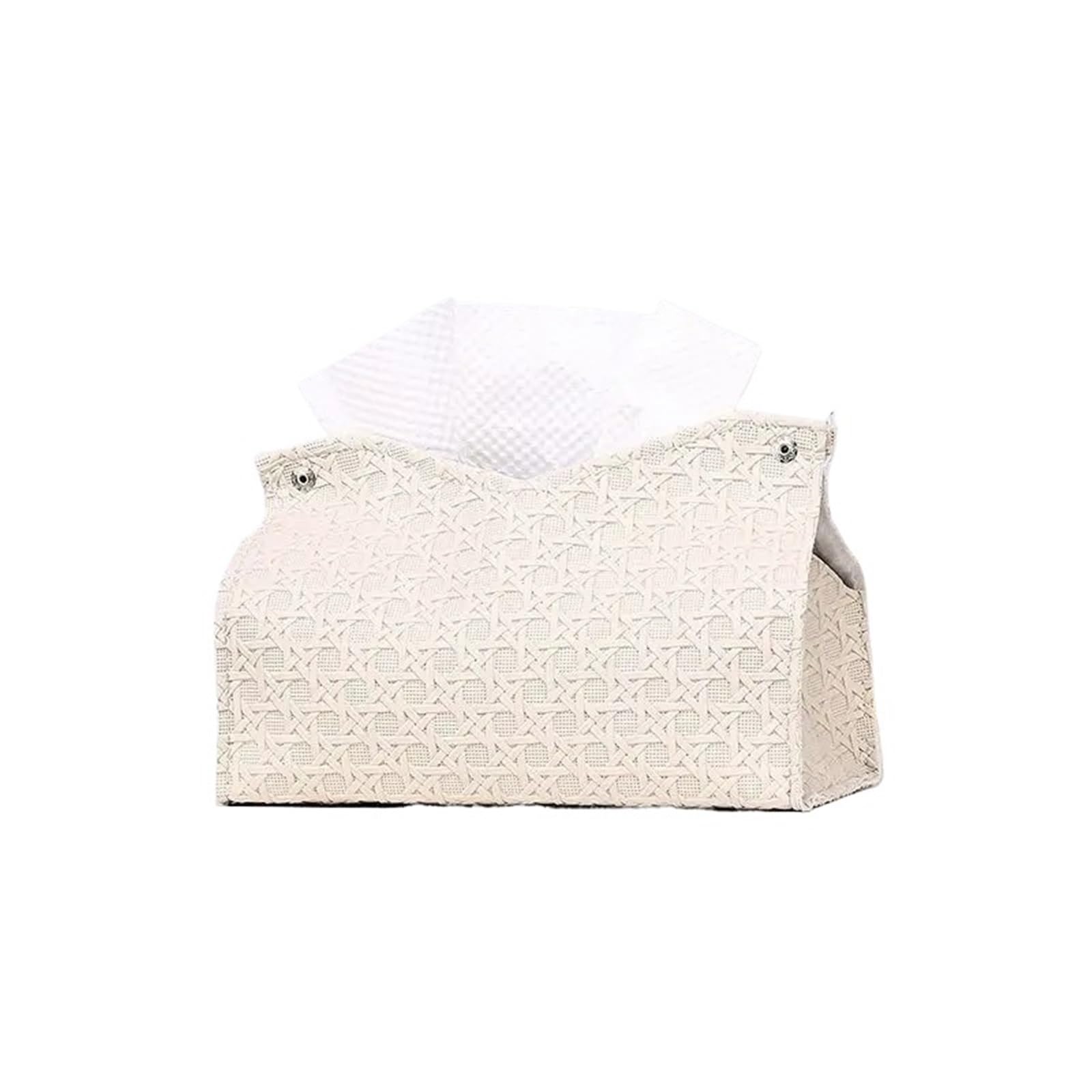 Living Room Coffee Table PU Leather Tissue Box Simple Plain Paper Tissue Boxes(White)