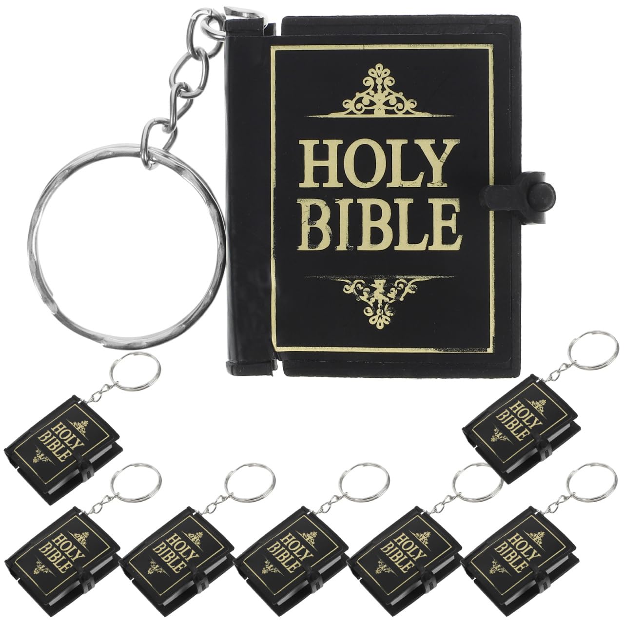 Homoyoyo 8 Pcs Mini Bible Keychain 1.6 Inch Miniature Readable Bible Key Ring with Clear Scripture Religious Keyring Pendant for Church Baptism Prayer Study Decor