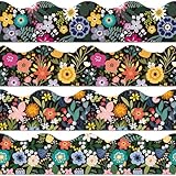 JarThenaAMCS Floral Bulletin Board Borders Colorful Flower Retro Self-Adhesive Border Trims 4 Designs Scalloped Border Sticker Decals Wildflowers Die Cut Border for Back to School Decoration, 72Pcs