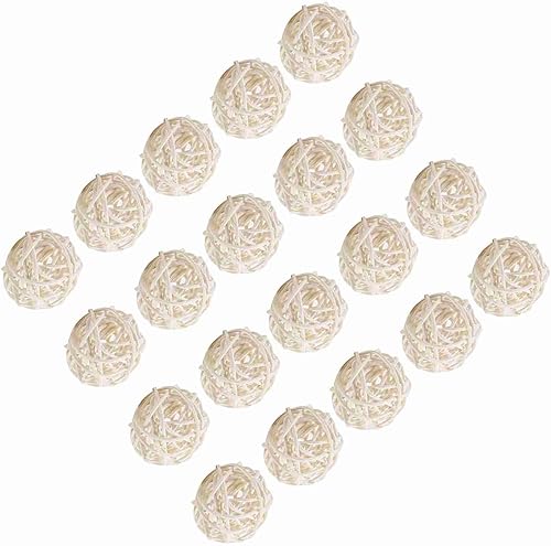 Miniatura 3 de Tbest Bolas decorativas de mimbre de ratán, 20 unidades, adornos decorativos para bodas, Navidad, fiestas de cumpleaños (blanco)