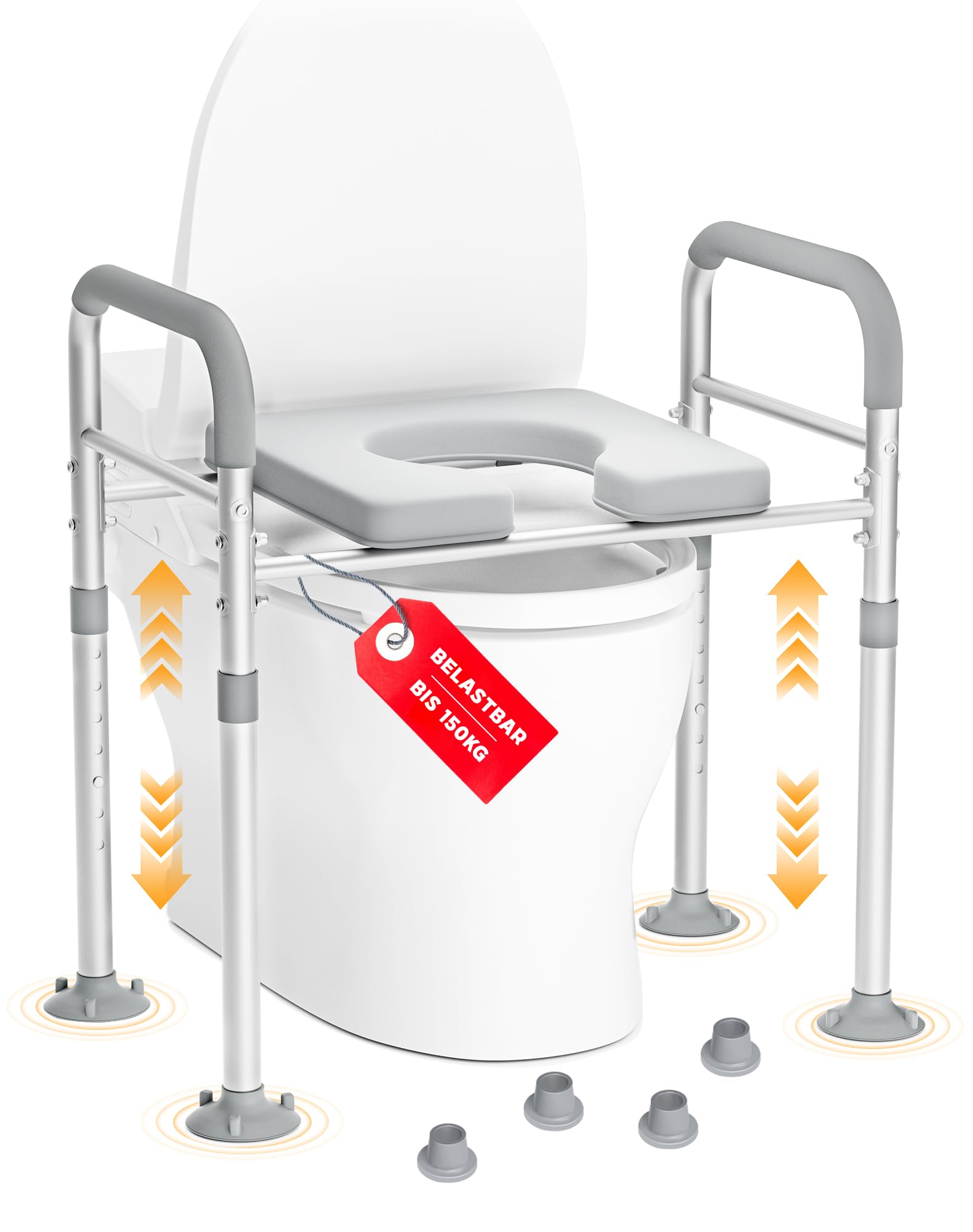 Podwyższenie deski sedesowej z podłokietnikami, regulacja wysokości siedziska – ergonomiczna pomoc w wstawaniu dla seniorów, kobiet w ciąży i osób z ograniczoną mobilnością, antypoślizgowe