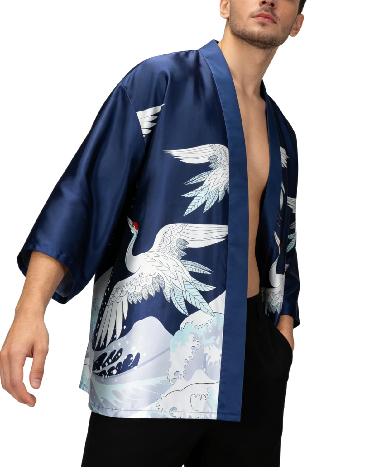 vogmate Men's Kimono Robe Silky Lightweight Jackets Japanese Cardigan Bathrobe Top Open Front Seven Sleeve Yukata-picture-40