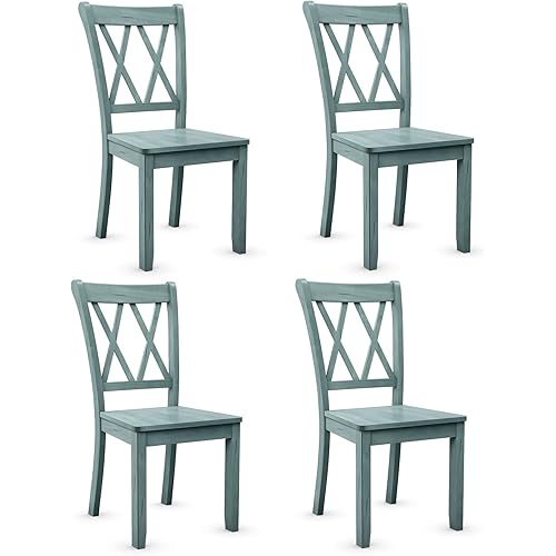 Giantex Set of 4 Dining Chairs, Rubber Wood Dining Room Chair, Farmhouse Dining Side Chairs, Max Load 400 Lbs, Wooden Kitchen Chairs for Home Kitchen, Dining Room