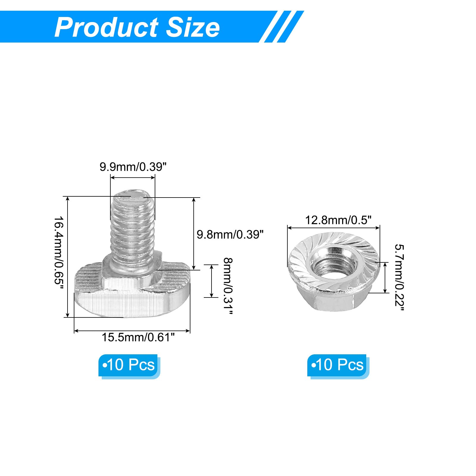 PATIKIL M6x12 Hammer Head Bolt T Screw, 10 Pcs T Slot Drop in Bolt Hammer Head Bolts with 10 Pcs Hexagon Flange Nuts for 2020 Series European Standard Aluminum Profile - Image 2