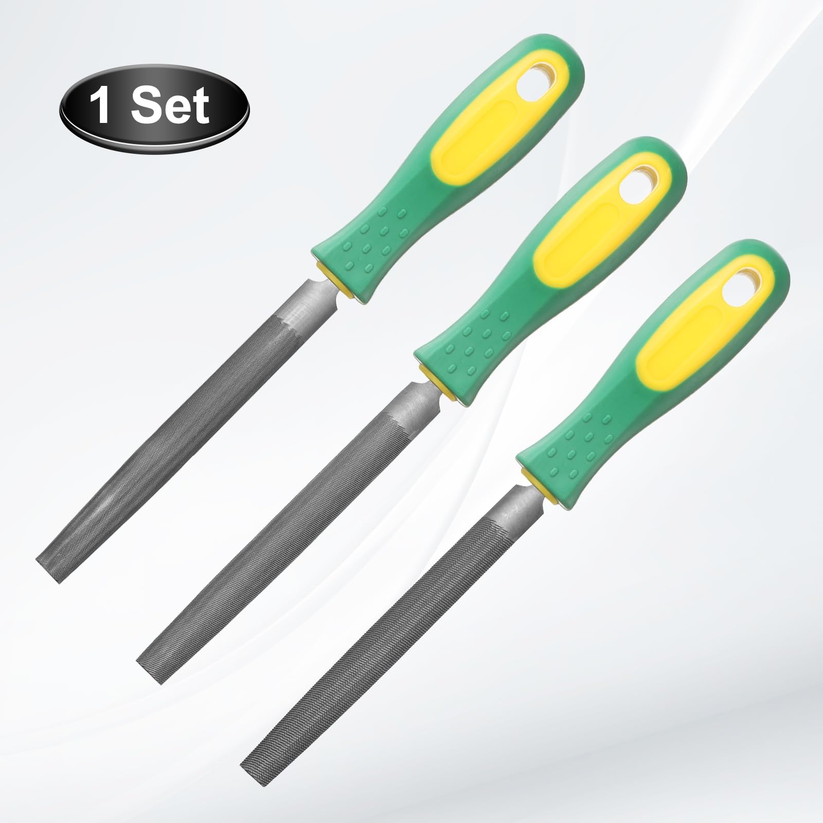 QUARKZMAN 3 Pezzi Lima Mezzo Tondo Doppio Taglio Dente Medio Tagliente Bastard/Medium/Fine Acciaio Alto Carbonio T12 Con Manico PP Per Affilatura Metallo Legno Strumenti, Grigio