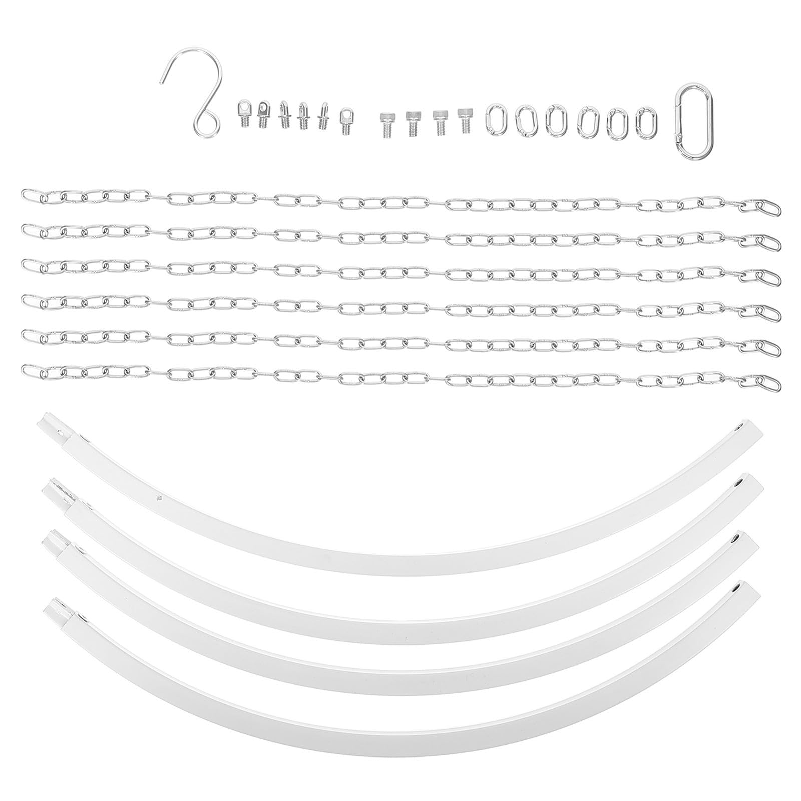 Deckenbaldachin Aufhängeset 24 Zoll Silbermetallic aus Eisen und Edelstahl | Abnehmbar, Runde Form, Ketten und Haken Inklusive, für Bridal Shower und Outdoor, Leicht Montierbar
