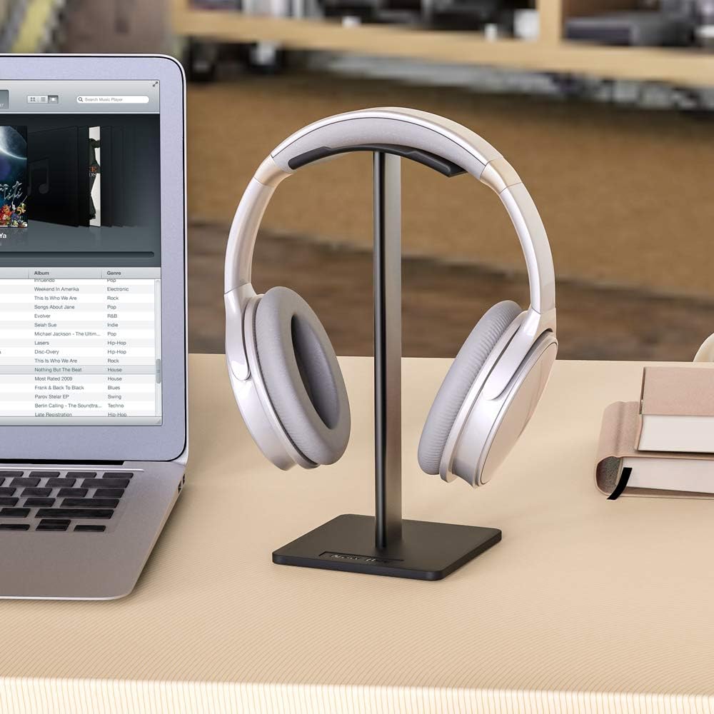 Headphone Stand Headset Holder New Bee Earphone Stand with Aluminum Supporting Bar Flexible Headrest ABS Solid Base for All Headphones Size (Black) : Electronics
