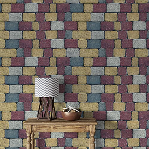 Image of DWELLSINDIA Multi Color Bricks Self Adhesive Wall Grain Textured Wallpaper (244 X 41 CM, Multi)