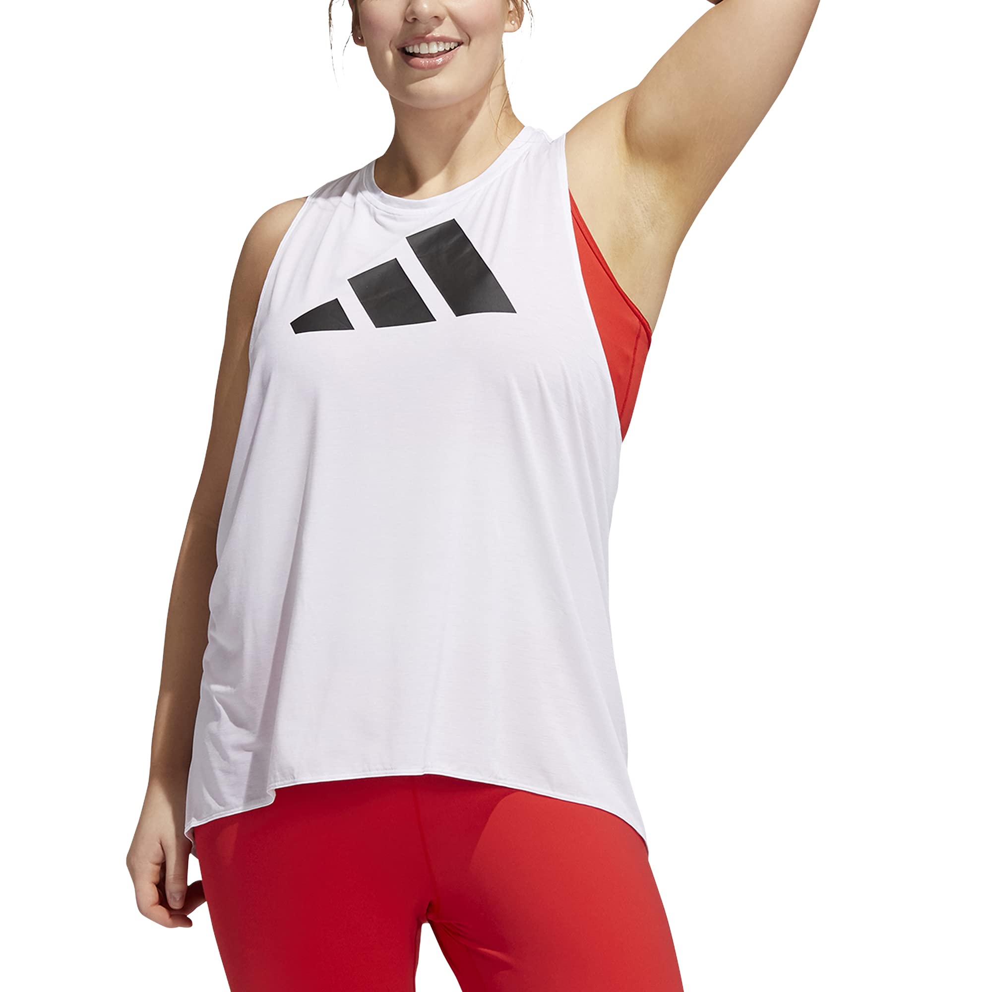 adidas Women's Plus Size 3 Bar Logo Tank, White/Black, 3X