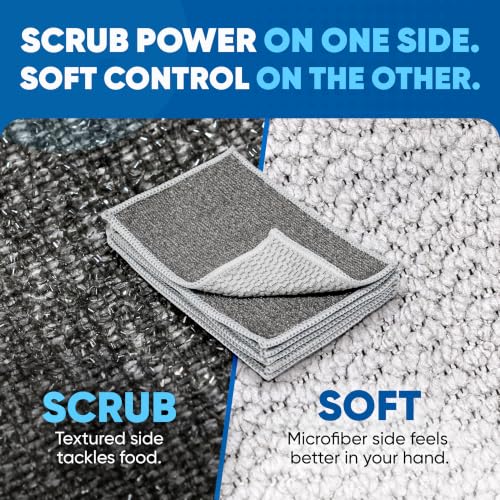 Image of Microfiber Wholesale Scrubber Cloths (6 Pack) - Scrub Without Scratching, Safe for Non-Stick, Stainless Steel & Glass - Two-Sided 4 inchx6 inch Dish Scrubbing Cloths for Baked-On Food, No Sponge Smell