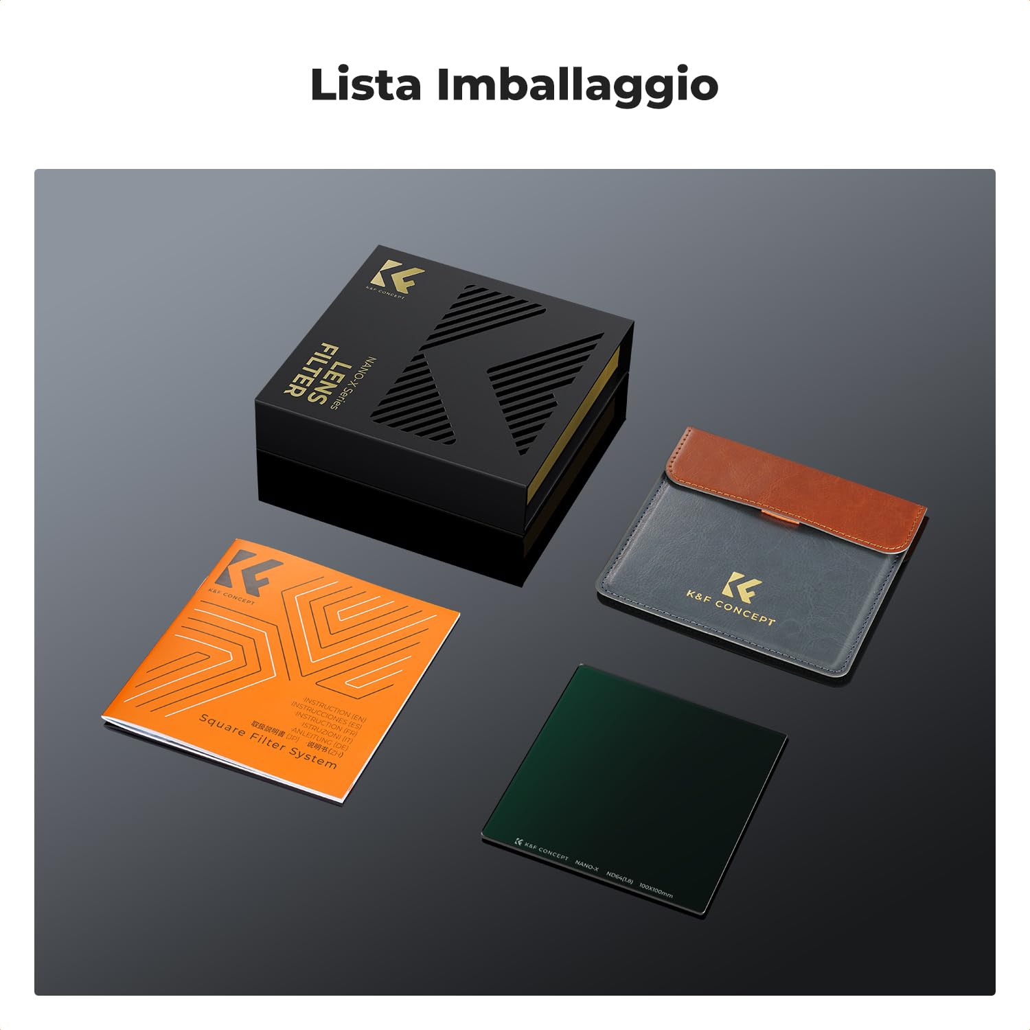 K&F Concept Nano-X Filtro Quadrato ND64 (6 stops) a Lastra 100x100mm in Vetro Ottico con 28 Strati Rivestimento Nano Compatibile Nano-X Porta Filtri per Lente