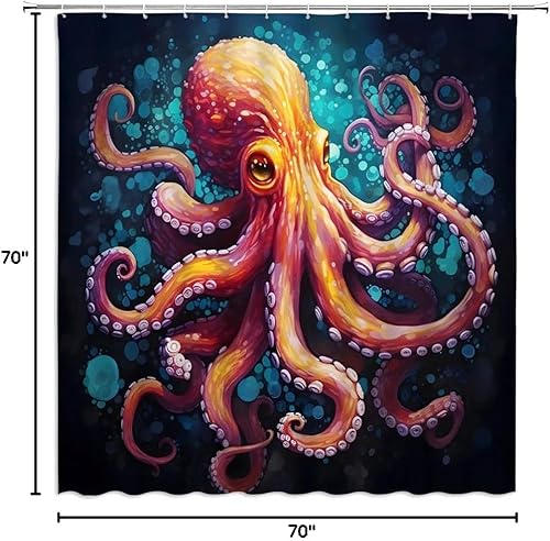 Miniatura 5 de Cortina de ducha de pulpo, tentáculos náuticos de animales anaranjados, océano, peces tropicales, mundo submarino, aventura, mar, vida silvestre,