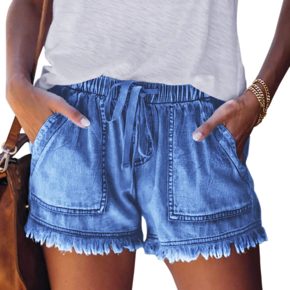 Short Été Femme En Jean Décontracté à Franges – Taille Haute Élastique Avec Cordon, Poches, Style Boho Plage
