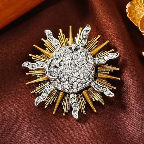 Image of Rhinestone Moon /Sun Brooch Pin for Women Crystal Celestial Brooches Elegant Dress Suit Accessories Sun /Moon Lapel Pins Jewelry