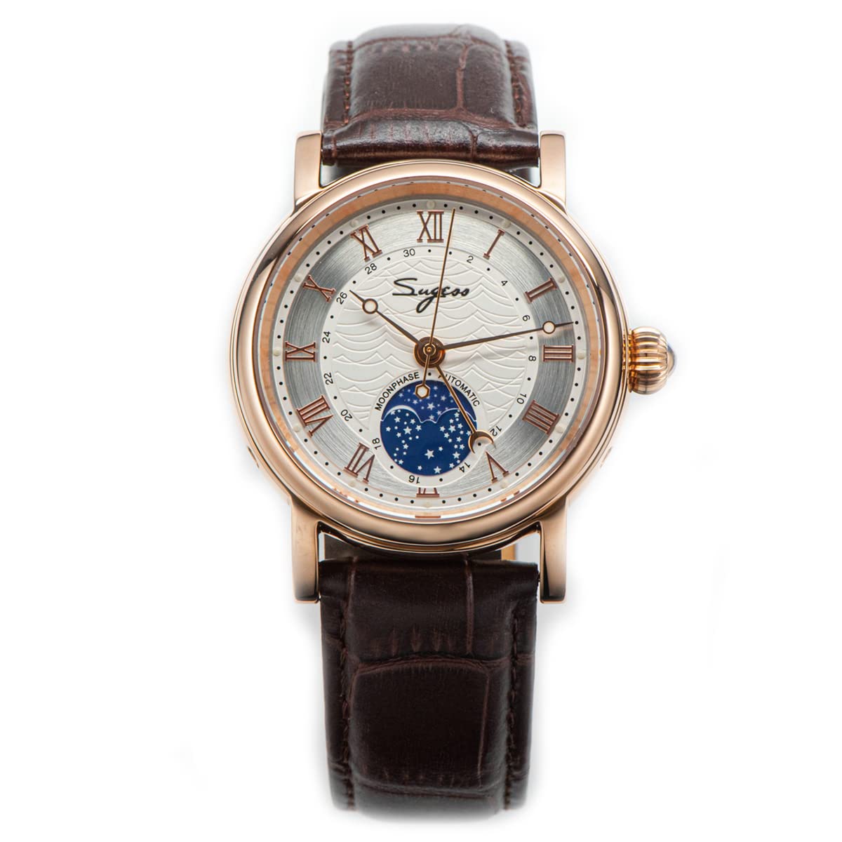 LOve Peace Moonphase Automatische Mechanische Herrenuhr Armbanduhren Möwe Uhrwerk ST2108 Wasserdichte Uhr Saphirglas Uhren Roségold Retro, rose gold, Retro